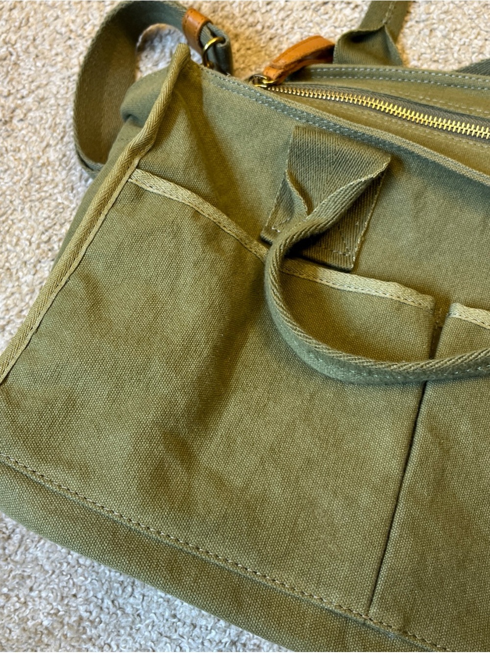 Margot New York Olive Green Canvas Utility Tote Bag Travel Laptop Work Crossbody - Picture 2 of 10